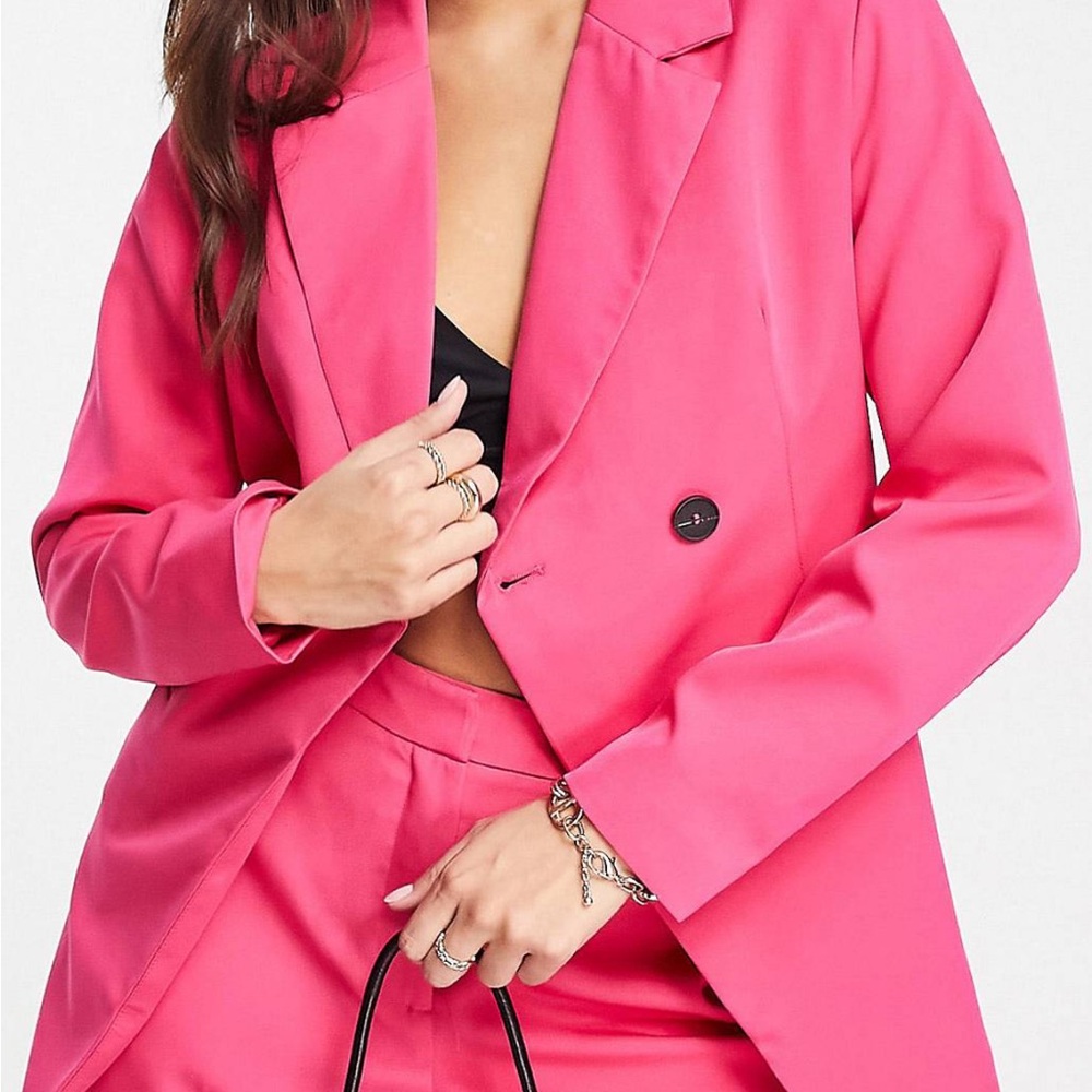 ASOS hot pink suit set (blazer & wide leg flared pants) & crop top